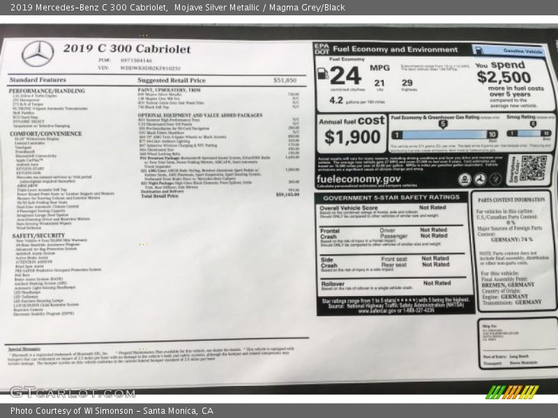 Mojave Silver Metallic / Magma Grey/Black 2019 Mercedes-Benz C 300 Cabriolet