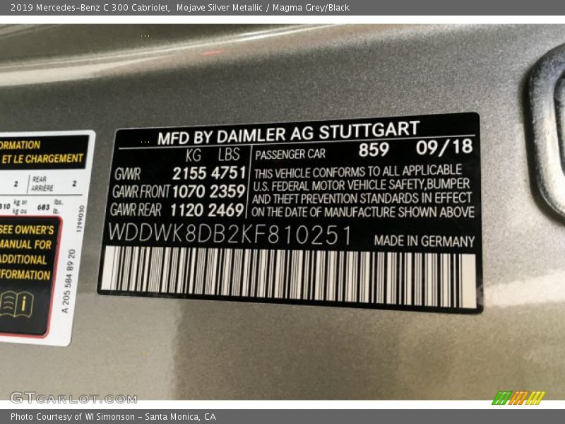 Mojave Silver Metallic / Magma Grey/Black 2019 Mercedes-Benz C 300 Cabriolet