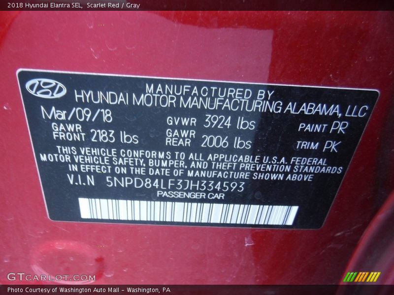 Scarlet Red / Gray 2018 Hyundai Elantra SEL