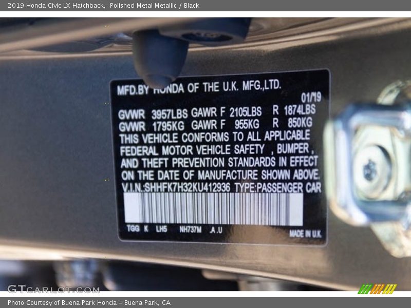 Polished Metal Metallic / Black 2019 Honda Civic LX Hatchback