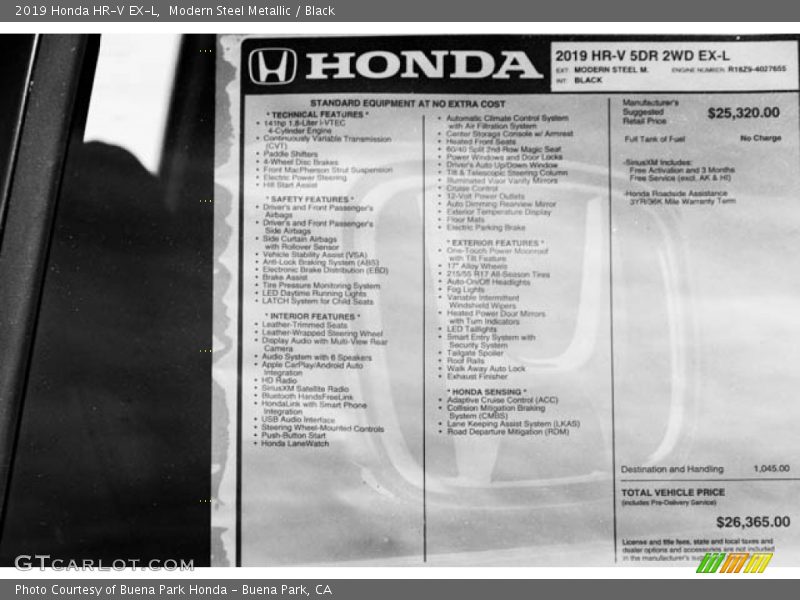 Modern Steel Metallic / Black 2019 Honda HR-V EX-L