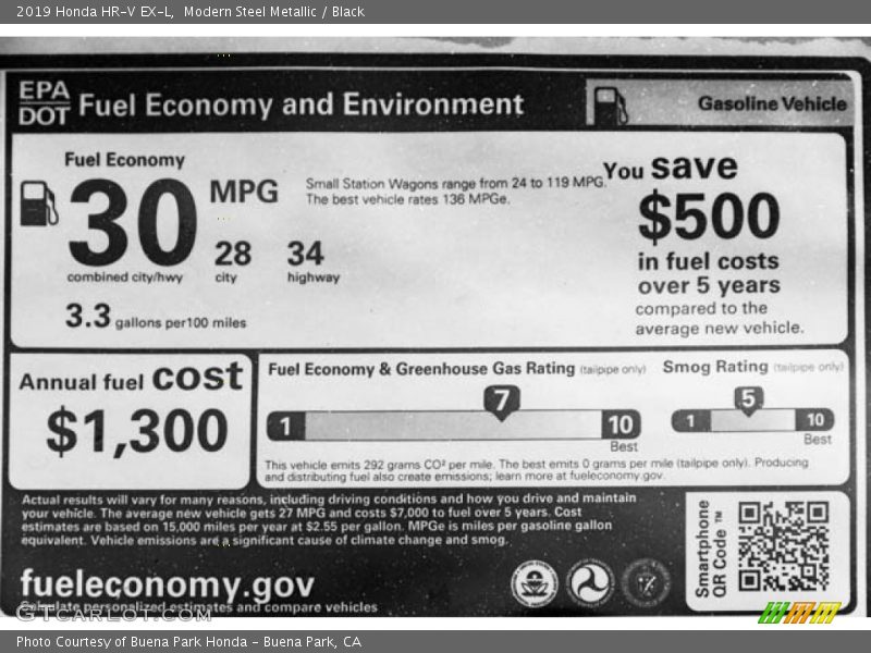 Modern Steel Metallic / Black 2019 Honda HR-V EX-L