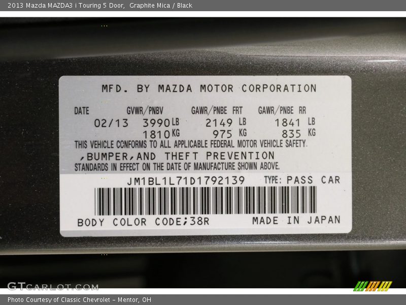 Graphite Mica / Black 2013 Mazda MAZDA3 i Touring 5 Door