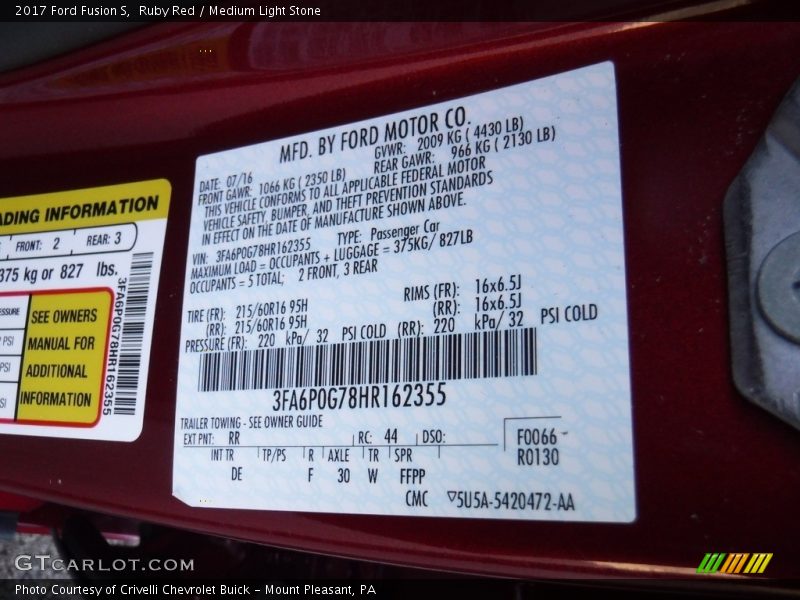 Ruby Red / Medium Light Stone 2017 Ford Fusion S
