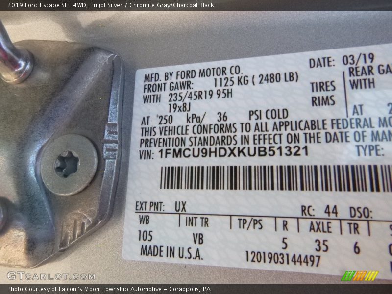 Ingot Silver / Chromite Gray/Charcoal Black 2019 Ford Escape SEL 4WD