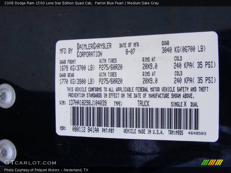 Patriot Blue Pearl / Medium Slate Gray 2008 Dodge Ram 1500 Lone Star Edition Quad Cab