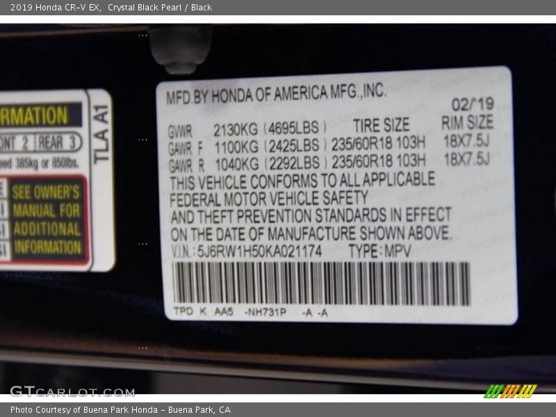 Crystal Black Pearl / Black 2019 Honda CR-V EX