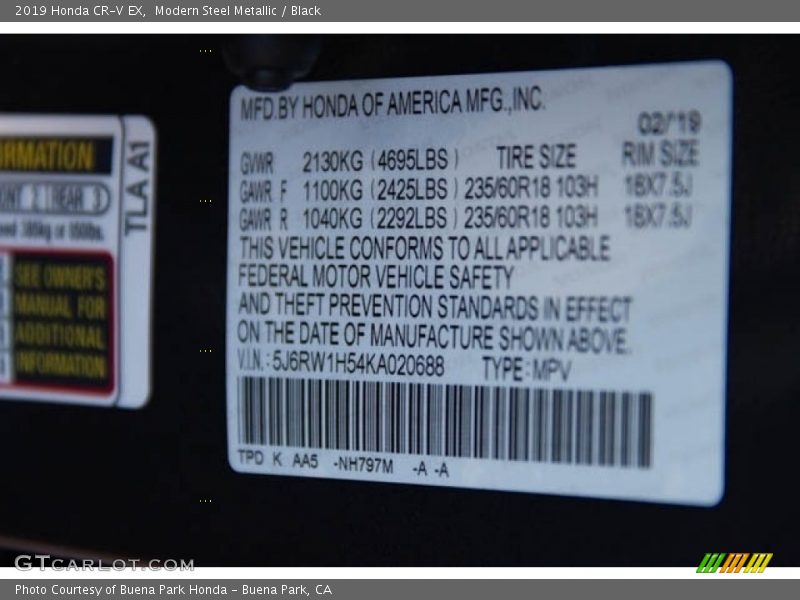 Modern Steel Metallic / Black 2019 Honda CR-V EX