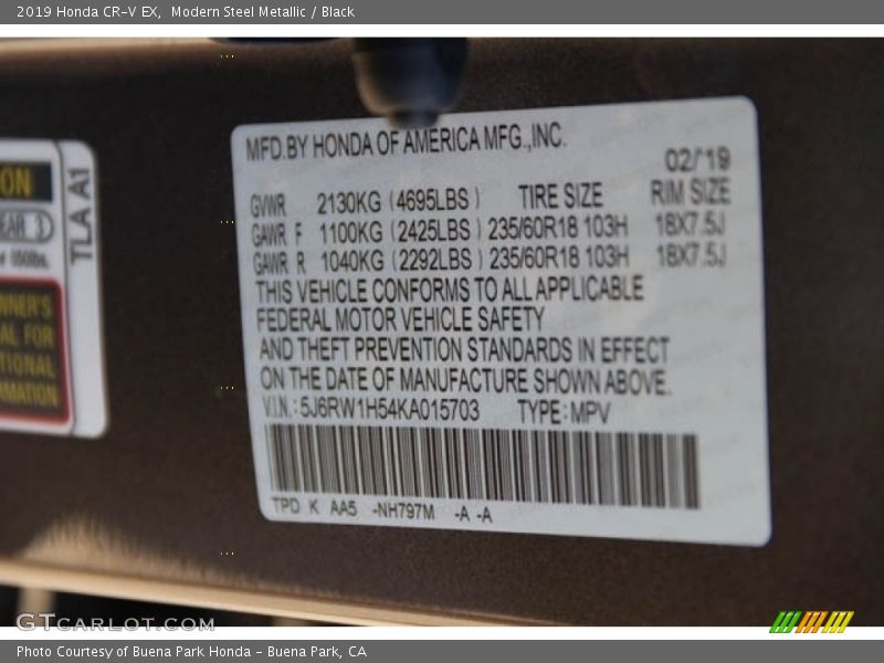 Modern Steel Metallic / Black 2019 Honda CR-V EX