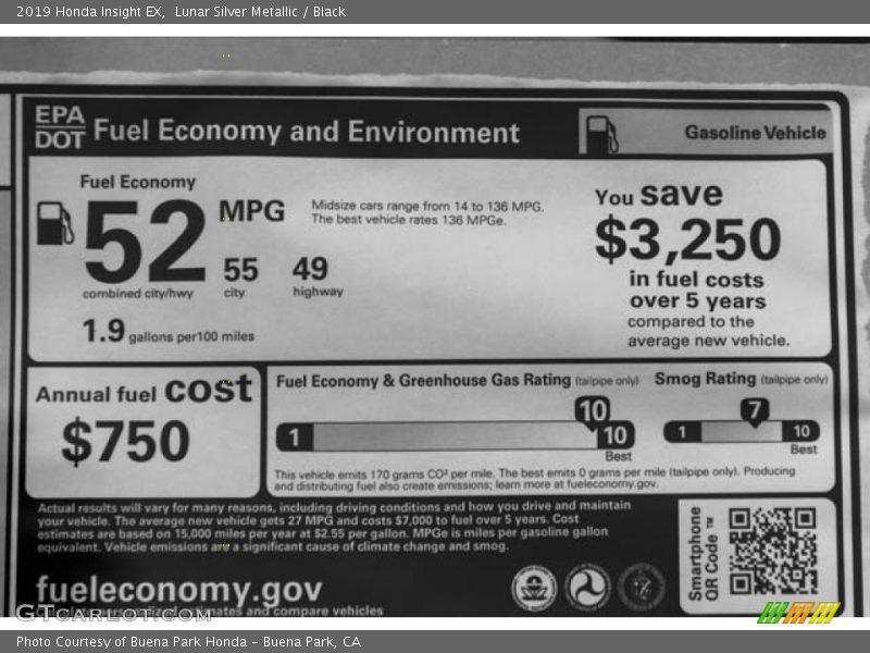 Lunar Silver Metallic / Black 2019 Honda Insight EX