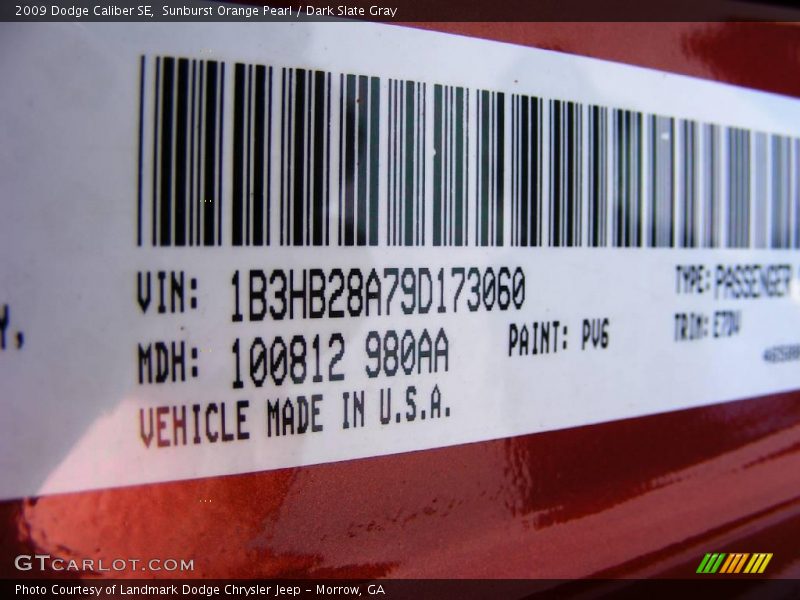 Sunburst Orange Pearl / Dark Slate Gray 2009 Dodge Caliber SE
