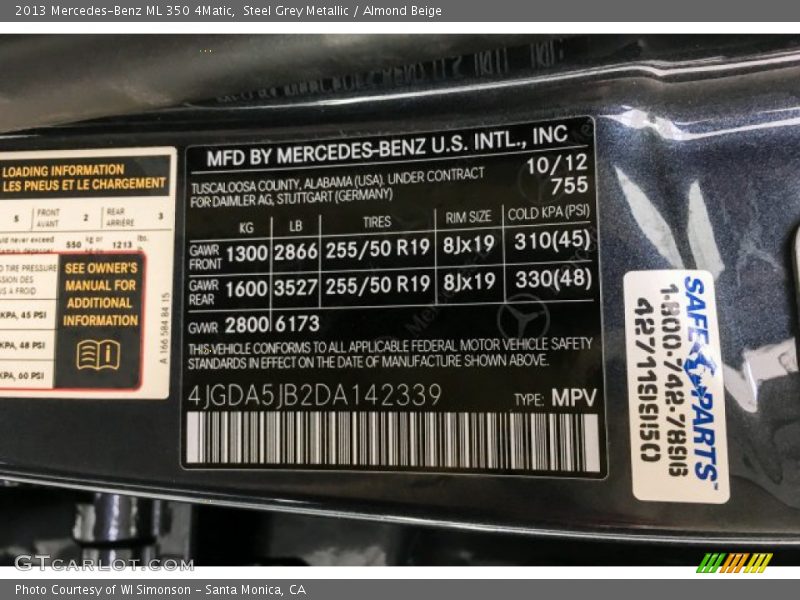 Steel Grey Metallic / Almond Beige 2013 Mercedes-Benz ML 350 4Matic