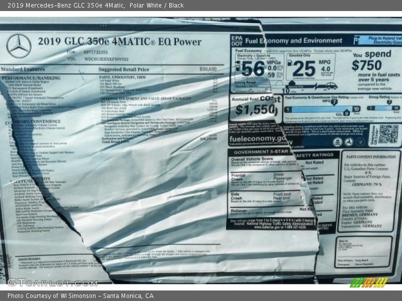 Polar White / Black 2019 Mercedes-Benz GLC 350e 4Matic