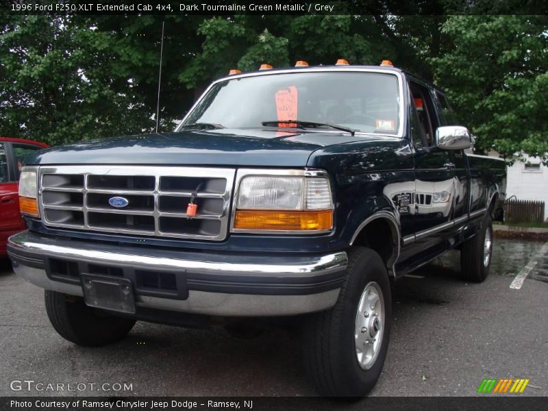 Dark Tourmaline Green Metallic / Grey 1996 Ford F250 XLT Extended Cab 4x4