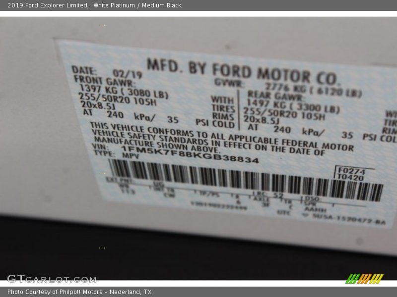 White Platinum / Medium Black 2019 Ford Explorer Limited