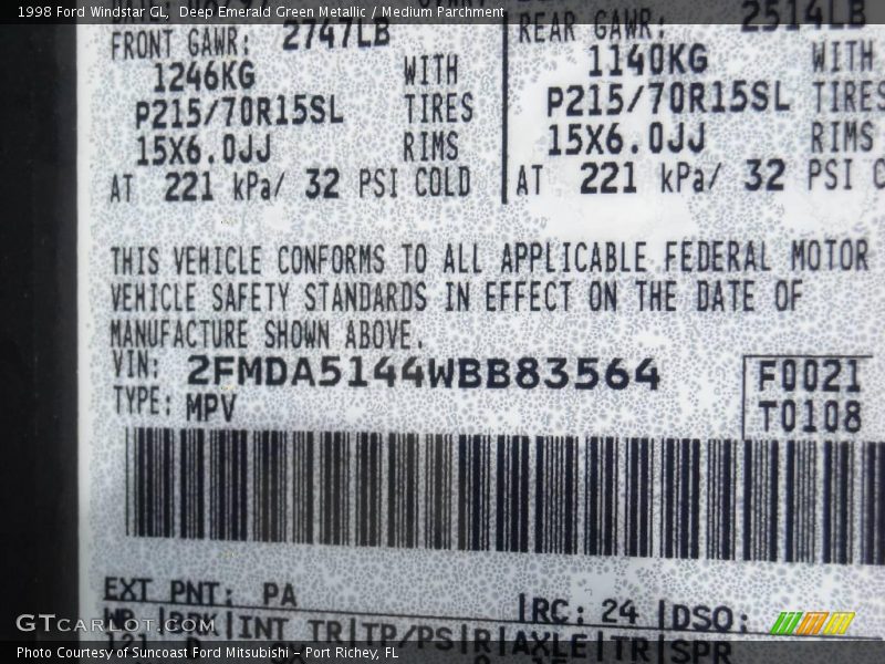 Deep Emerald Green Metallic / Medium Parchment 1998 Ford Windstar GL