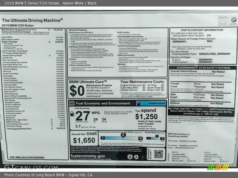 Alpine White / Black 2019 BMW 5 Series 530i Sedan