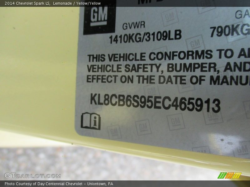 Lemonade / Yellow/Yellow 2014 Chevrolet Spark LS