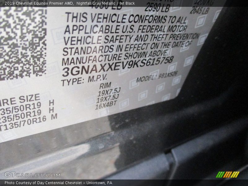 Nightfall Gray Metallic / Jet Black 2019 Chevrolet Equinox Premier AWD