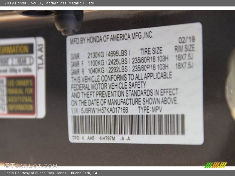 Modern Steel Metallic / Black 2019 Honda CR-V EX