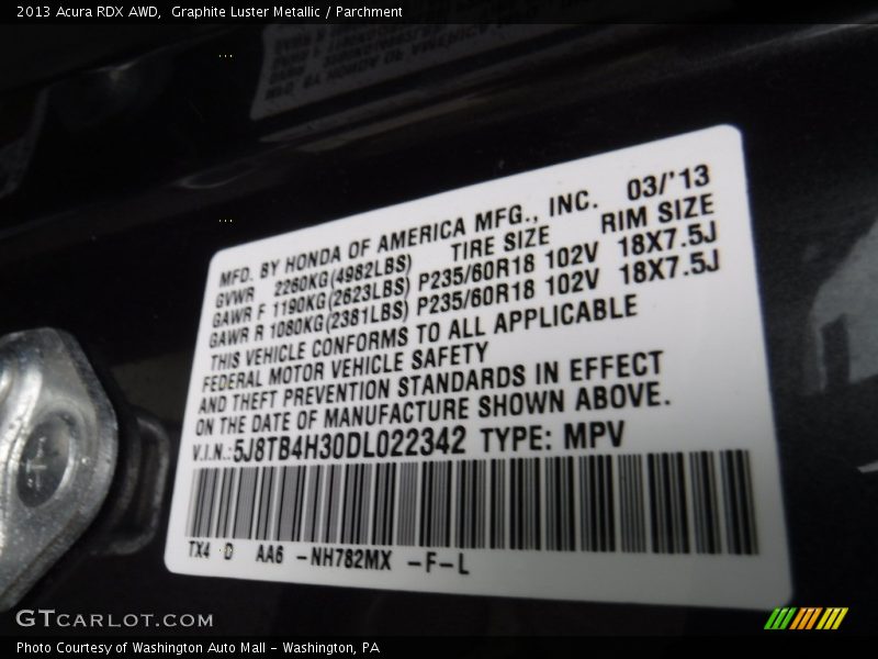 Graphite Luster Metallic / Parchment 2013 Acura RDX AWD
