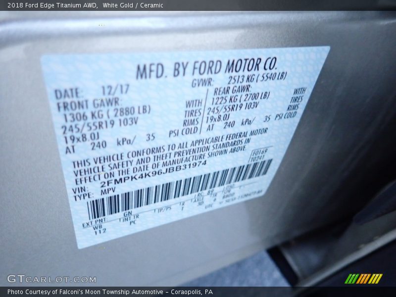 White Gold / Ceramic 2018 Ford Edge Titanium AWD
