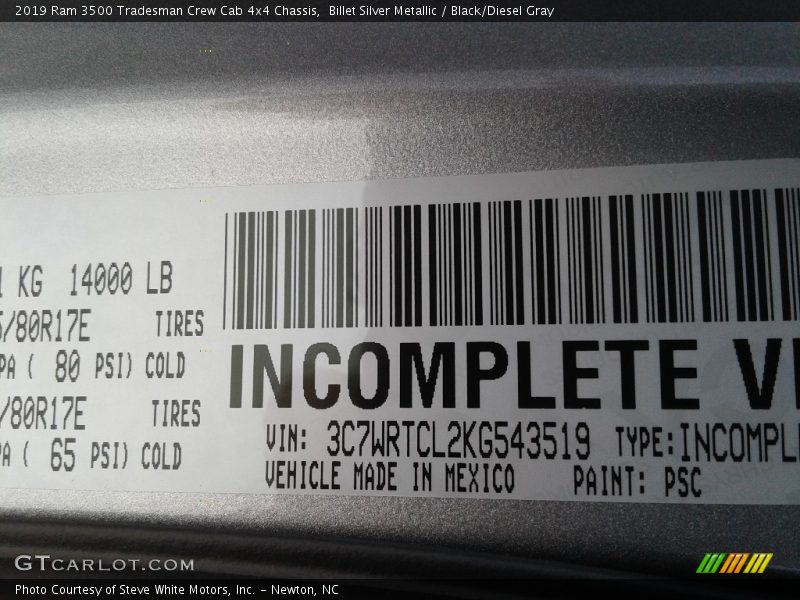Billet Silver Metallic / Black/Diesel Gray 2019 Ram 3500 Tradesman Crew Cab 4x4 Chassis