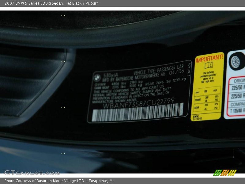 Jet Black / Auburn 2007 BMW 5 Series 530xi Sedan