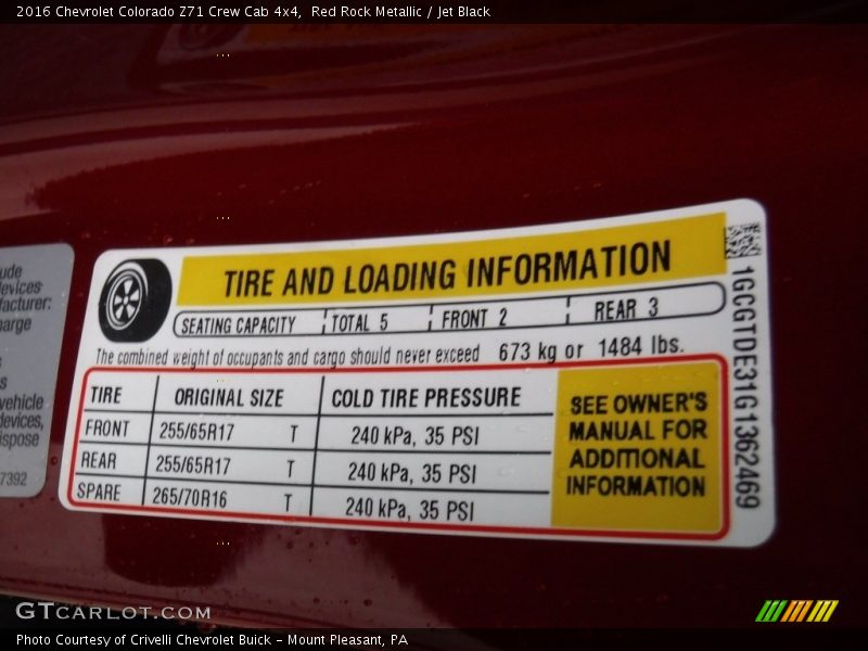 Red Rock Metallic / Jet Black 2016 Chevrolet Colorado Z71 Crew Cab 4x4