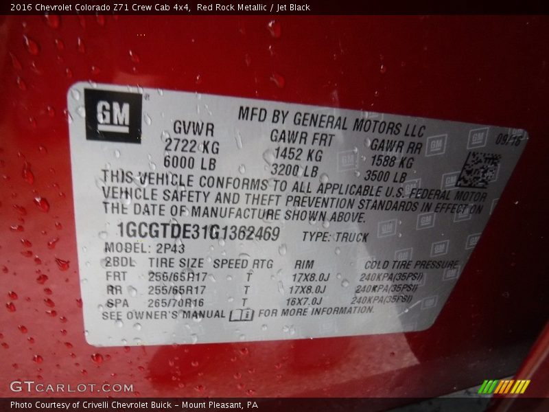 Red Rock Metallic / Jet Black 2016 Chevrolet Colorado Z71 Crew Cab 4x4