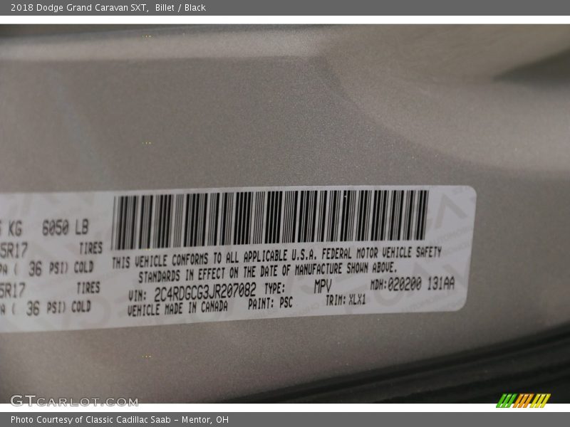 Billet / Black 2018 Dodge Grand Caravan SXT