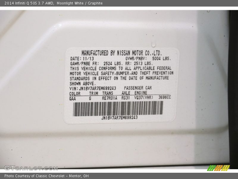 Moonlight White / Graphite 2014 Infiniti Q 50S 3.7 AWD