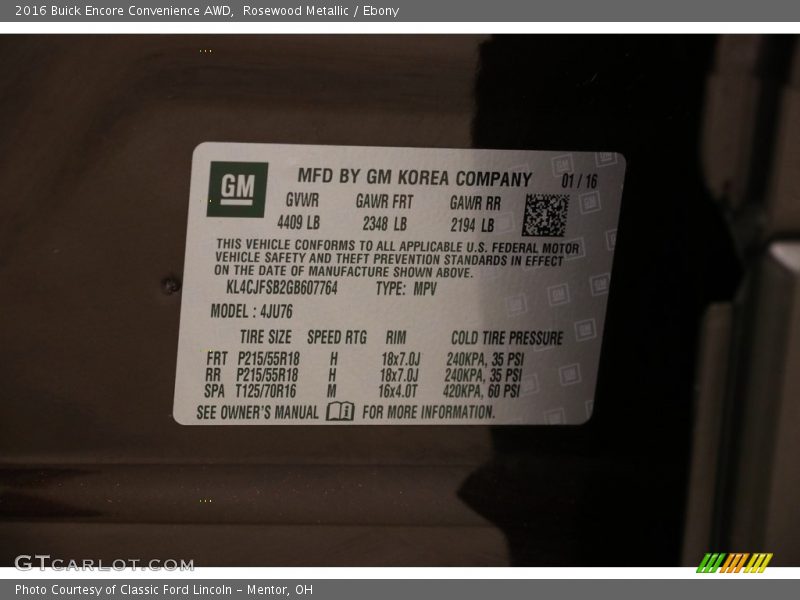 Rosewood Metallic / Ebony 2016 Buick Encore Convenience AWD