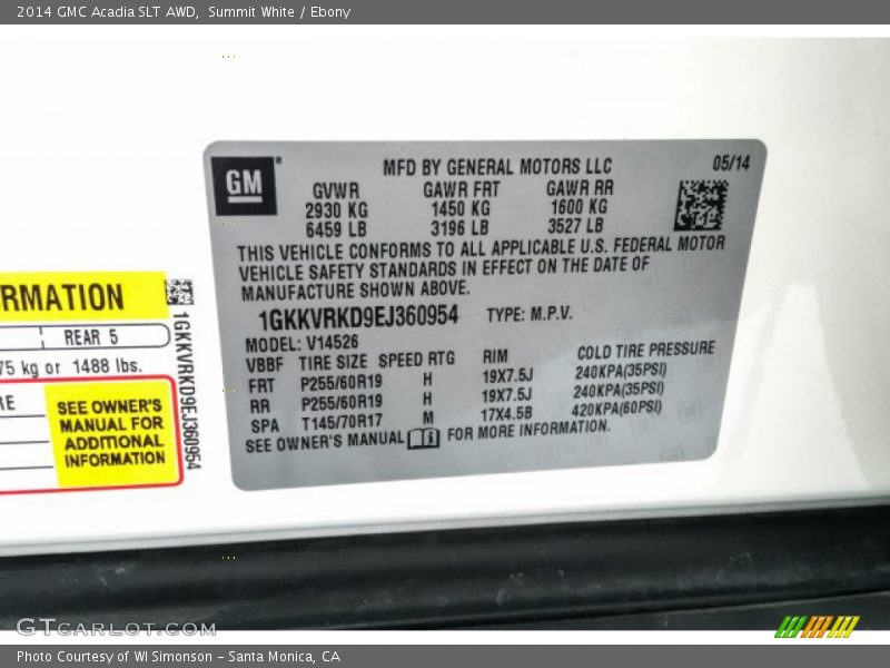 Summit White / Ebony 2014 GMC Acadia SLT AWD