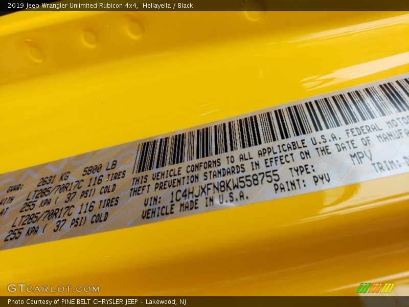 Hellayella / Black 2019 Jeep Wrangler Unlimited Rubicon 4x4