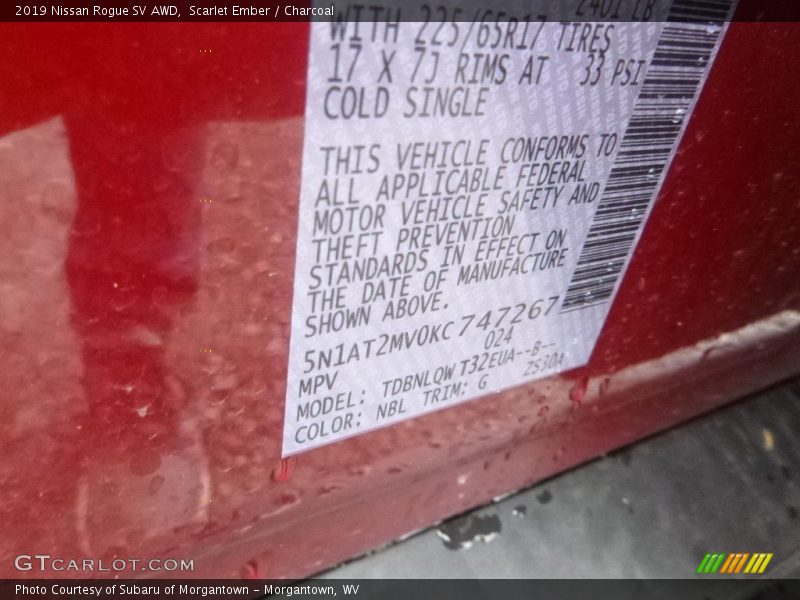 2019 Rogue SV AWD Scarlet Ember Color Code NBL