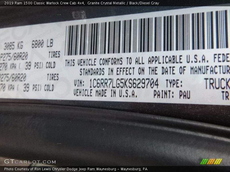 2019 1500 Classic Warlock Crew Cab 4x4 Granite Crystal Metallic Color Code PAU