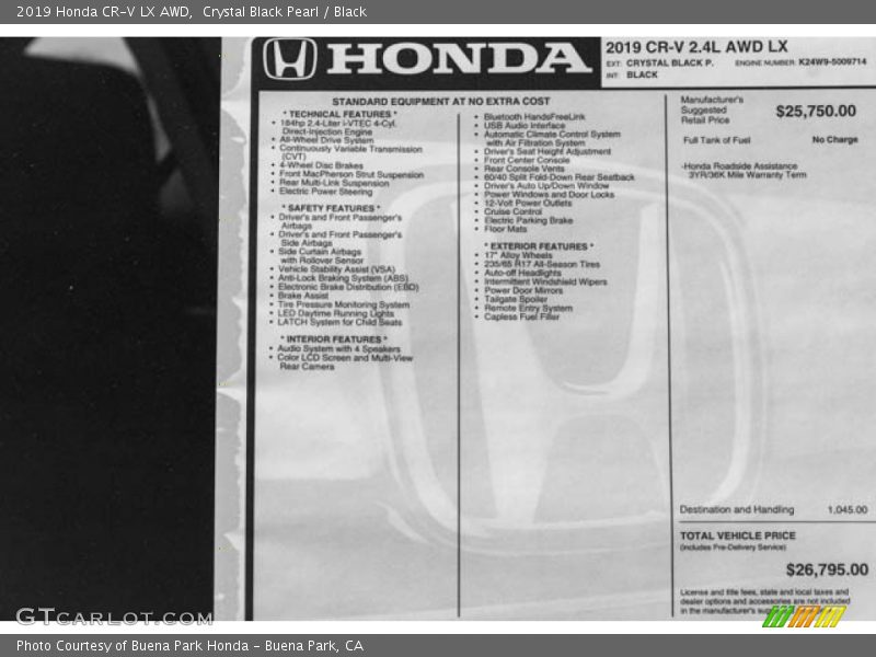 Crystal Black Pearl / Black 2019 Honda CR-V LX AWD