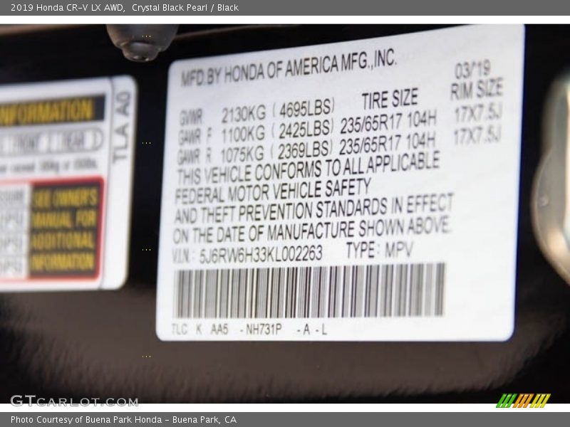 Crystal Black Pearl / Black 2019 Honda CR-V LX AWD