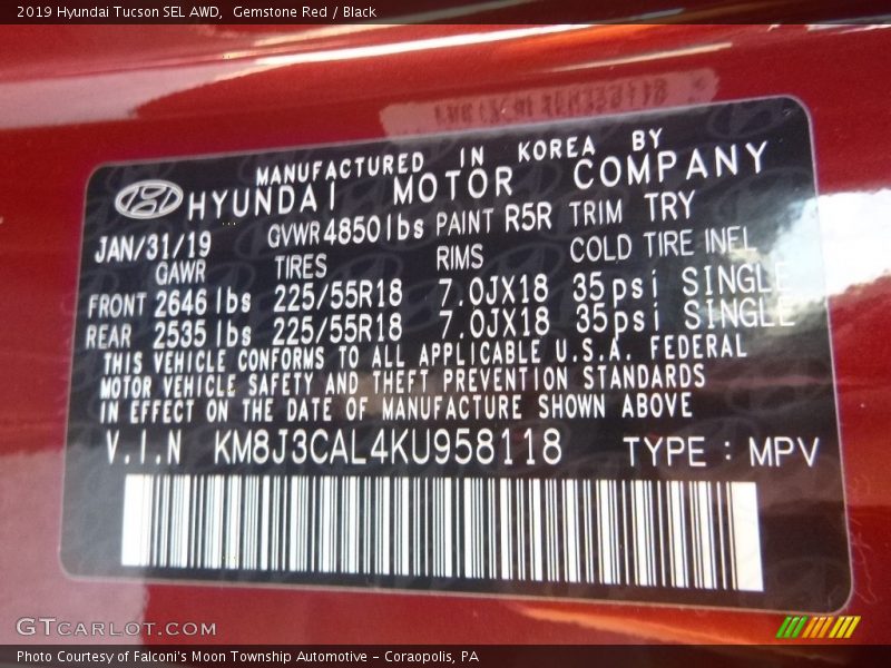 Gemstone Red / Black 2019 Hyundai Tucson SEL AWD