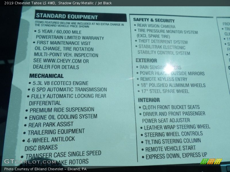 Shadow Gray Metallic / Jet Black 2019 Chevrolet Tahoe LS 4WD