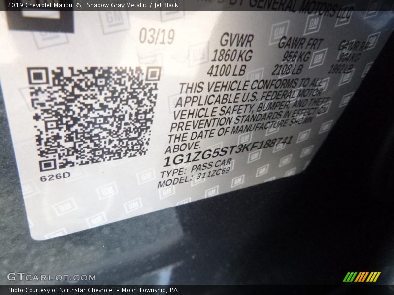 Shadow Gray Metallic / Jet Black 2019 Chevrolet Malibu RS