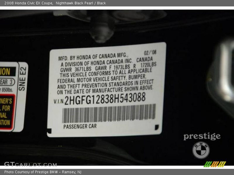 Nighthawk Black Pearl / Black 2008 Honda Civic EX Coupe