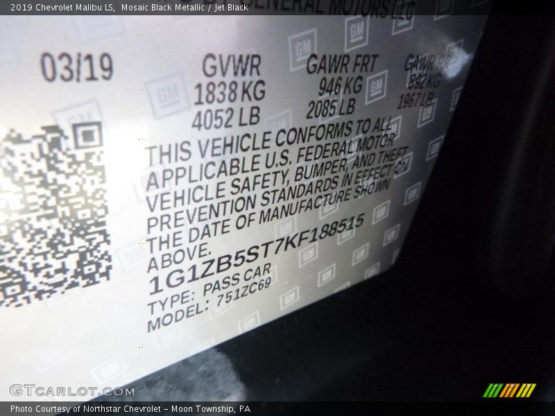 Mosaic Black Metallic / Jet Black 2019 Chevrolet Malibu LS