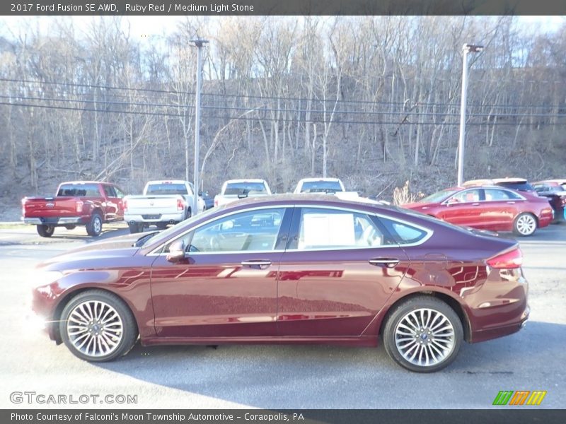 Ruby Red / Medium Light Stone 2017 Ford Fusion SE AWD