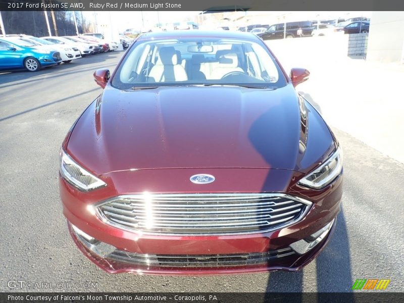 Ruby Red / Medium Light Stone 2017 Ford Fusion SE AWD