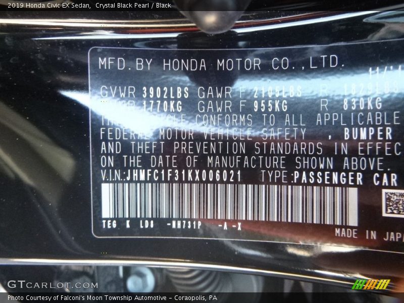 Crystal Black Pearl / Black 2019 Honda Civic EX Sedan