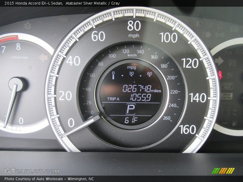 Alabaster Silver Metallic / Gray 2015 Honda Accord EX-L Sedan