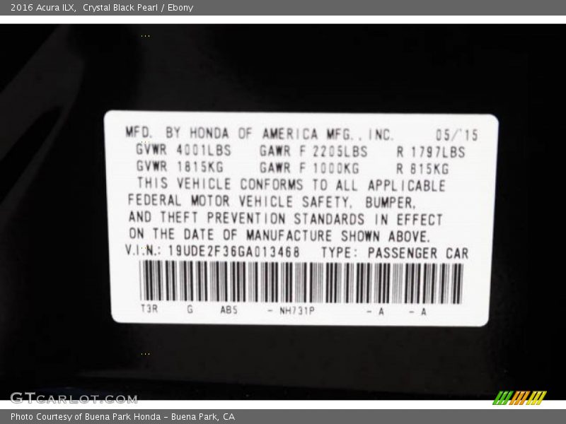 Crystal Black Pearl / Ebony 2016 Acura ILX