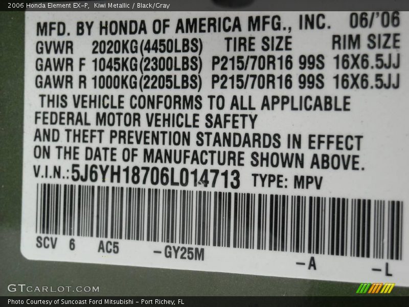 Kiwi Metallic / Black/Gray 2006 Honda Element EX-P